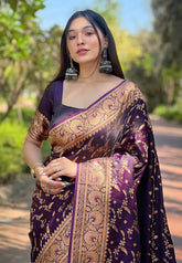 Womens Fashion Ethnic Banarasi Maroon Color Sarees-MLSHWSA1864WNE